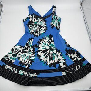 Nine West Womens Blue Floral Fit and Flare V-Neck‎ Sleeveless Dress Size 14